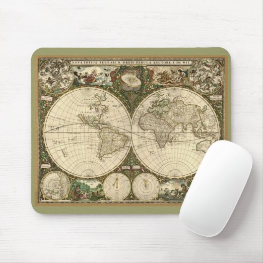 Tapis De Souris 1660 Frederick de Wit Ancien Monde Carte Mousepad (Avec souris)