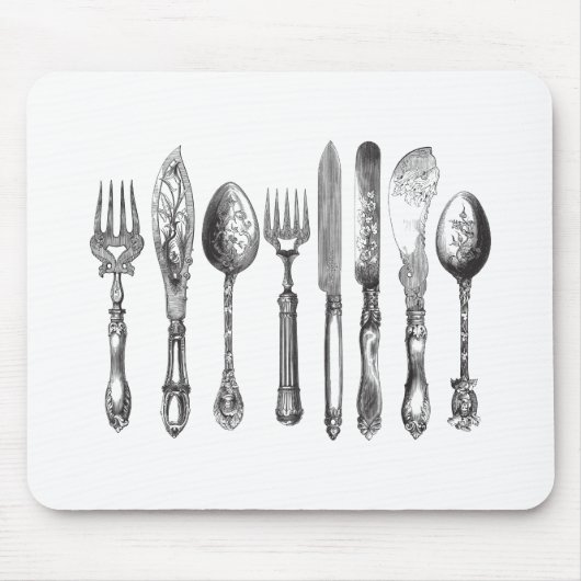 Tapis De Souris 1800s blancs de couteau de cuillère de fourchette (Devant)