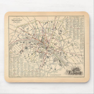 Tapis De Souris 1858 Carte : Itineraire des Omnibus dans Paris Fra