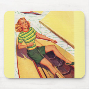 Tapis De Souris 1940s pin-up girl on a boat