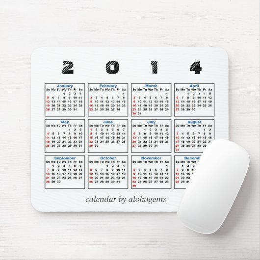Tapis De Souris 2014 calendrier Mousepad (Avec souris)