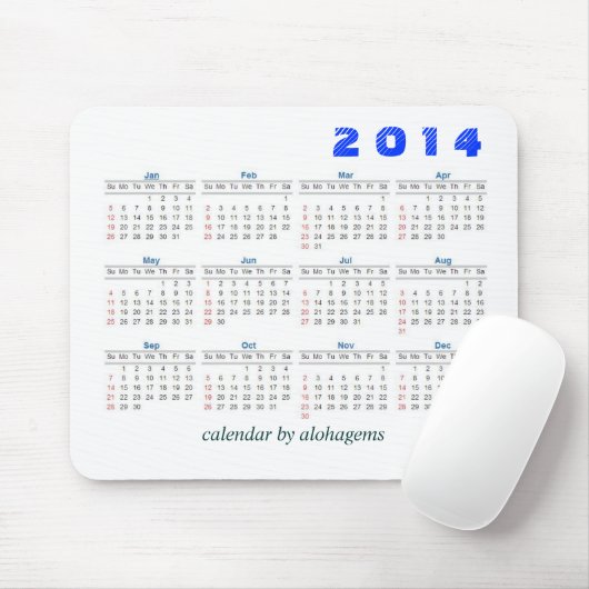 Tapis De Souris 2014 calendrier Mousepad simple (Avec souris)