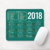 Tapis De Souris 2018 calendrier Mousepad avec des vacances des USA (Avec souris)