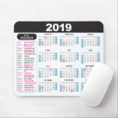 Tapis De Souris 2019 calendrier Mousepad avec des vacances des (Avec souris)