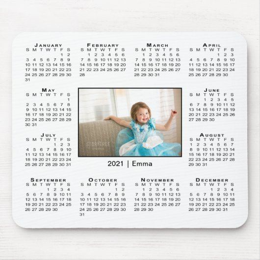 Tapis De Souris 2021 Calendar Your Photo et nom de White (Devant)