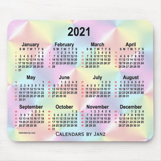 Tapis De Souris 2021 Satin Arc-en-ciel Calendrier de 52 semaines p (Devant)