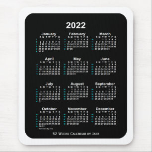 Tapis De Souris 2022 White Neon Calendrier 52 semaines par Janz