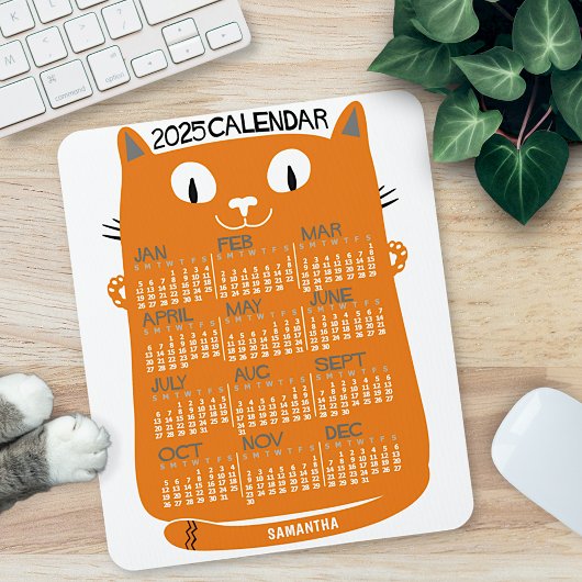 Tapis De Souris 2023 Année Calendrier mensuel Mi-Siècle Orange Cha