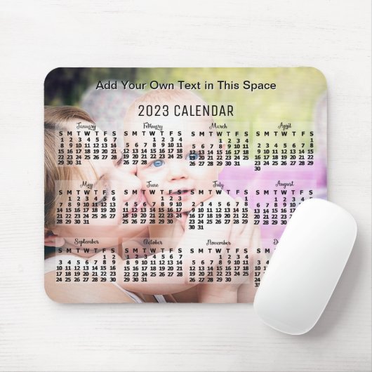 Tapis De Souris 2023 Année Calendrier mensuel Texte noir Ajouter u (Avec souris)