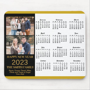 Tapis De Souris 2023 Calendar Gold Script Simple Family Photo