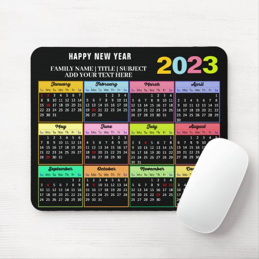 Tapis De Souris 2023 Calendar Modern Custom White on Black (Avec souris)