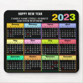 Tapis De Souris 2023 Calendar Modern Custom White on Black (Devant)