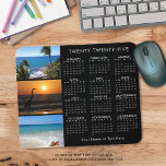 Tapis De Souris 2023 Calendrier 3 Photo Personnalisée Noir<br><div class="desc">Créez votre propre pavé de souris de calendrier personnalisé avec 3 de vos propres photos (ou conservez les images de plage tropicale), un calendrier 2023 année à coup d'oeil et personnalisé avec un nom, monogramme, nom de société ou autre texte personnalisé en blanc modifiable contre votre choix de couleur arrière...</div>