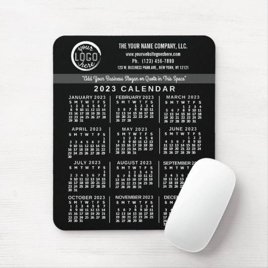 Tapis De Souris 2023 Calendrier Black Custom Business Logo Nom Fac (Avec souris)