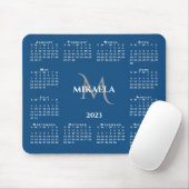Tapis De Souris 2023 Calendrier Chic Monogram Nom sur Blue (Avec souris)
