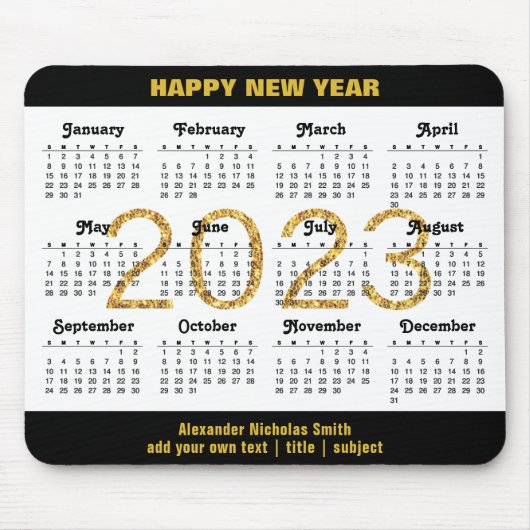 Tapis De Souris 2023 Calendrier Moderne Gold Noir Script Minimalis (Devant)