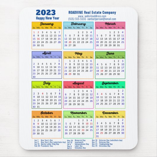 Tapis De Souris 2023 Colorful Calendar Modern Blue Business  (Devant)