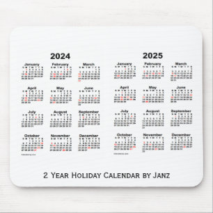 Tapis De Souris 2024-2025 blanc calendrier de vacances de 2 ans