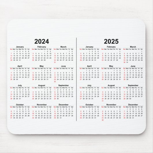 Tapis De Souris 2024 2025 Calendrier 2 an noir blanc (Devant)