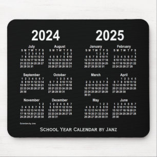 Tapis De Souris 2024-2025 calendrier blanc au néon d'école par