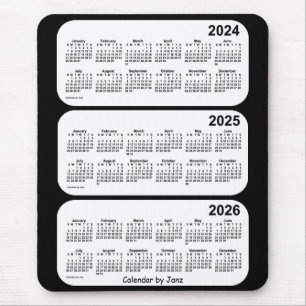 Tapis De Souris 2024-2026 calendrier noir et blanc de 3 ans par