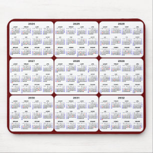 Tapis De Souris 2024 - 2032 Calendrier avec Jours fériés américain