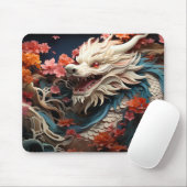 Tapis De Souris 2024 Année du Dragon | Dragon blanc (Avec souris)