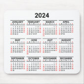 Tapis De Souris 2024 Année En Coup D'Oeil Calendrier Rouge, Noir & (Devant)