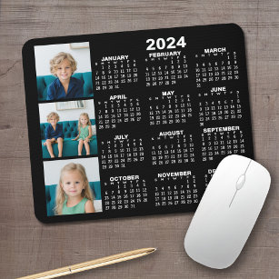 Tapis De Souris 2024 Calendar with 3 Photo Collage - black