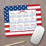 Tapis De Souris 2024 Calendar with American Flag<br><div class="desc">A 2024 calendar with a red,  white and blue USA flag in the background. A fun item for the New Year.</div>