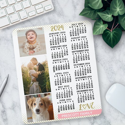 Tapis De Souris 2024 Calendrier Blush Pink Gold Family Photo Colla