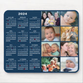 Tapis De Souris 2024 Calendrier Modern Blue 8 Family Photo Collage (Devant)