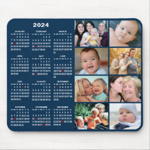 Tapis De Souris 2024 Calendrier Modern Blue 8 Family Photo Collage