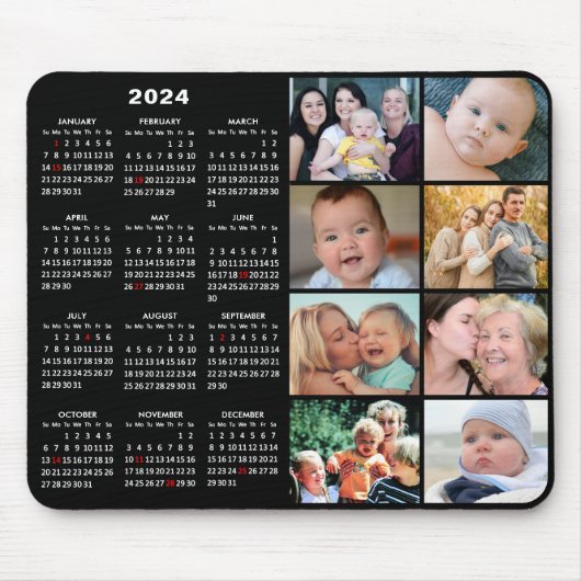 Tapis De Souris 2024 Calendrier Moderne Noir 8 Famille Photo Colla (Devant)