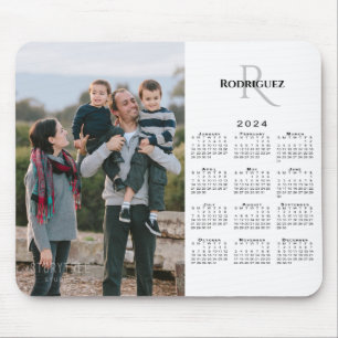 Tapis De Souris 2024 Calendrier personnalisé Nom du monogramme pho