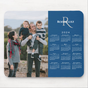 Tapis De Souris 2024 Calendrier personnalisé Nom du monogramme pho