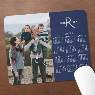 Tapis De Souris 2024 Calendrier Personnalisé Photo Monogramme Nom 