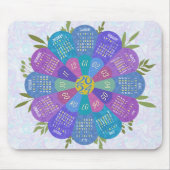 Tapis De Souris 2024 Calendrier Unique Arrondi Boho Purple Flower (Devant)