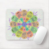 Tapis De Souris 2024 Calendrier Unique Arrondi Boho Retro Flower (Avec souris)