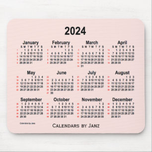 Tapis De Souris 2024 Misty Rose 52 Weeks Calendrier par Janz