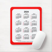 Tapis De Souris 2024 Rouge 52 semaines Calendrier ISO par Janz Two (Avec souris)