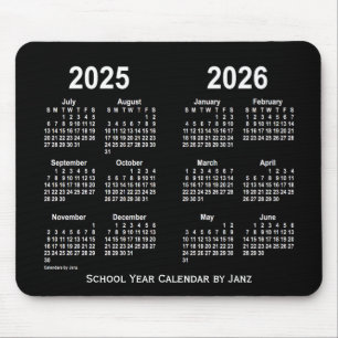 Tapis De Souris 2025-2026 calendrier blanc au néon d'école par