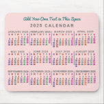 Tapis De Souris 2025 Année Calendrier mensuel Blush Pink Personnal<br><div class="desc">Ce calendrier mensuel 2025 mousepad / tapis de souris montre les jours de la semaine pour chaque mois en couleurs vives sur un arrière - plan rose pâle et clair. Chaque colonne quotidienne est d'une couleur différente, ce qui la rend plus facile à lire. C'est un calendrier annuel audacieux mousepad...</div>