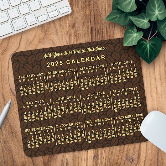 Tapis De Souris 2025 Année Calendrier mensuel Coffee Bean texte pe