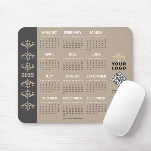 Tapis De Souris 2025 Calendar Business Logo QR Code Latte Baroque (Avec souris)