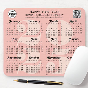 Tapis De Souris 2025 Calendrier Business Logo Code QR Blush Pink