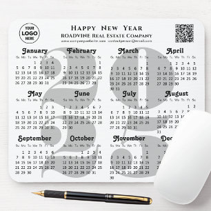 Tapis De Souris 2025 Calendrier Business Logo Code QR Modern Black