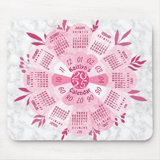 Tapis De Souris 2025 Calendrier Nom personnalisé Boho Pretty Rose  (Devant)