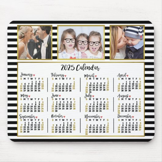 Tapis De Souris 2025 Calendrier Preppy Stripes Photo Collage perso (Devant)