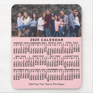 Tapis De Souris 2025 Calendrier Rose Personnalisé Nom Photo Bold